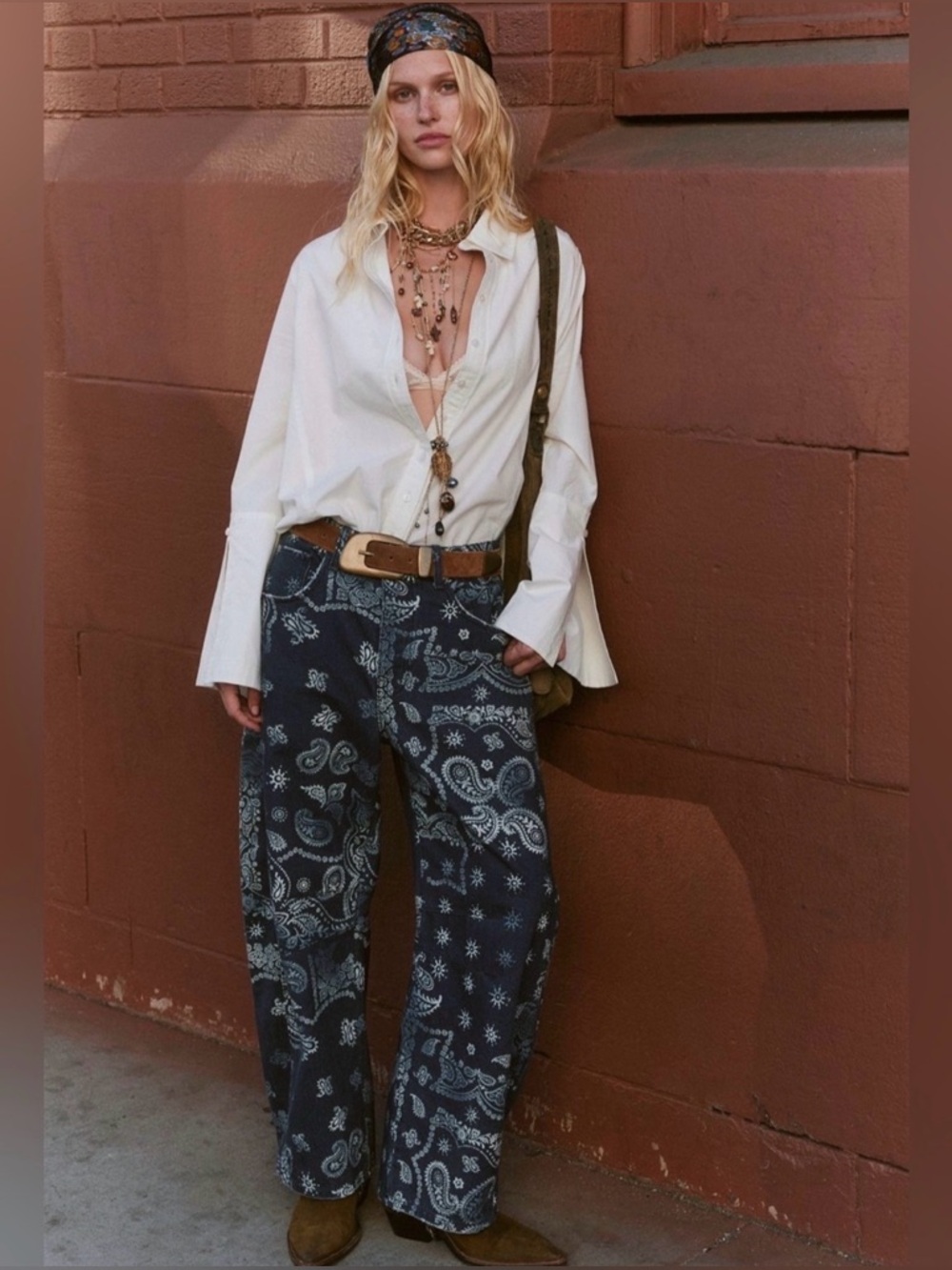 Free People Good Luck Printed Barrel Jeans 🔥 Size 31